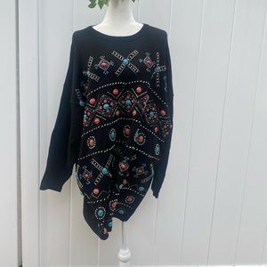 Vintage Bedazzled Slouchy Black Sweater